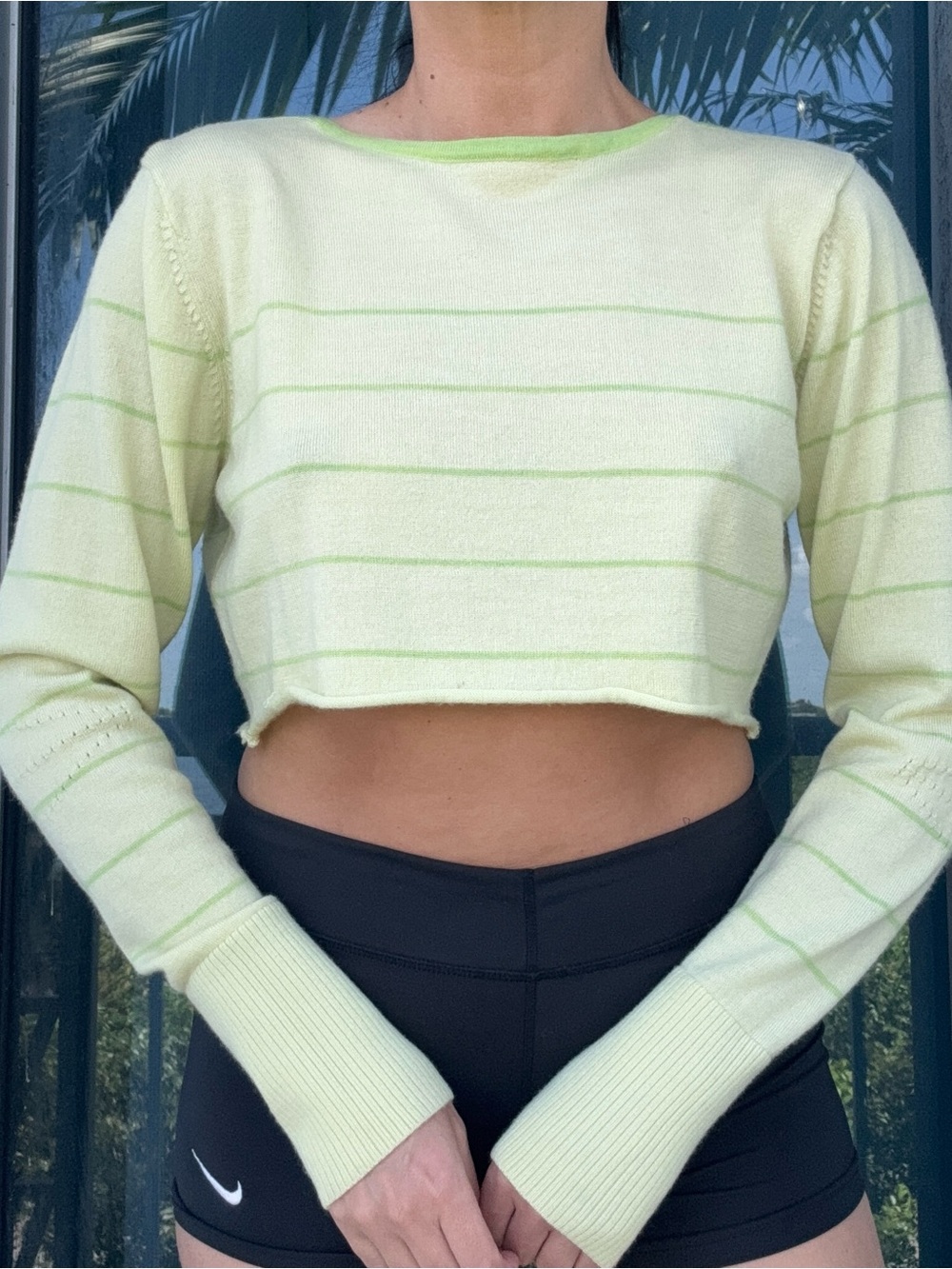Nike Golf yellow green stripe crop top L
